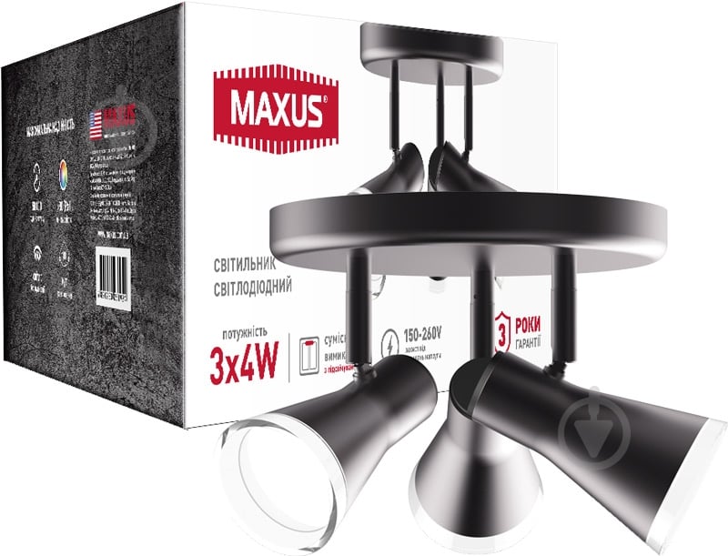 Спот Maxus Spot Light MSL-02R 3x4 Вт черный - фото 2 Спот Maxus Spot Light MSL-02R 3x4 Вт черный - фото 2