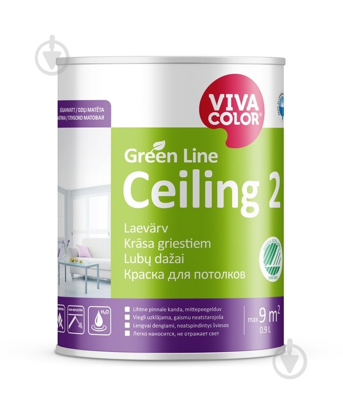 Краска интерьерная акрилатная Vivacolor Ceiling 2 A мат белый 0,9 л - фото 1