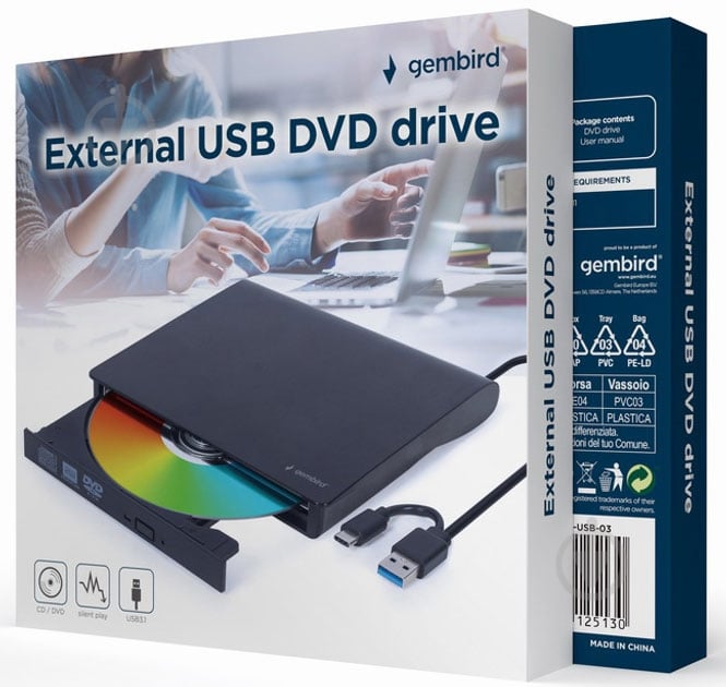 ＣＤ 「ウアクチ」3rd ᐉ Зовнішній DVD-привід Gembird USB 3.0 (+ Type-C) DVD-USB