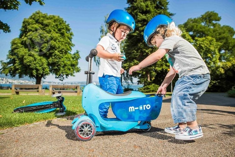 Самокат-беговел Micro Mini2go deluxe blue серо-голубой ММD030 - фото 3 Самокат-беговел Micro Mini2go deluxe blue серо-голубой ММD030 - фото 3