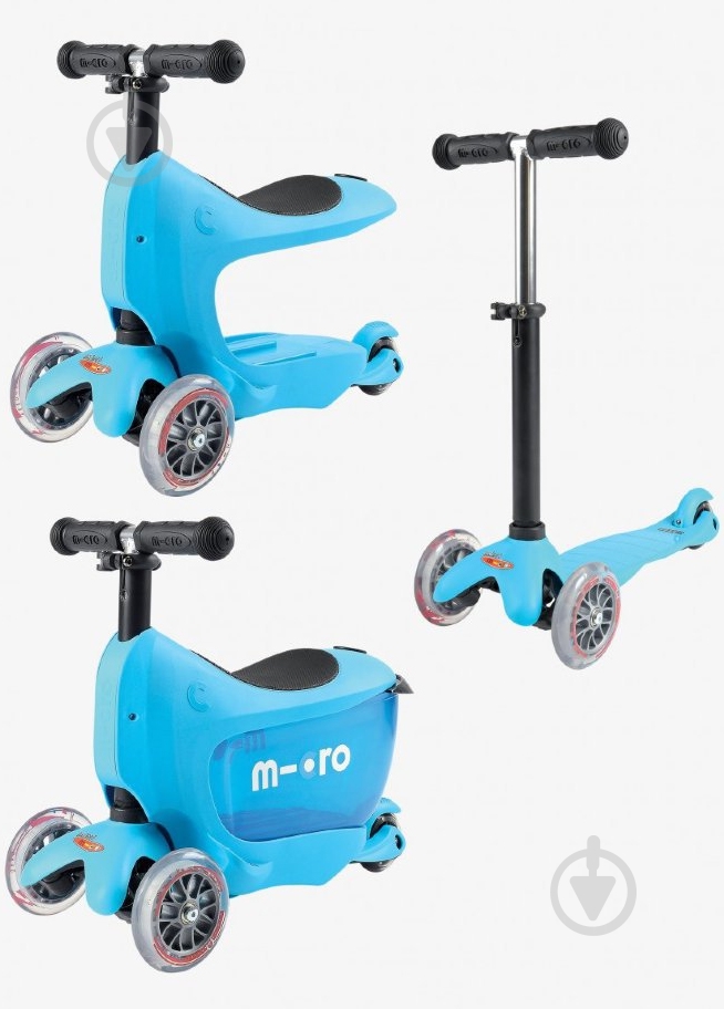 Самокат-беговел Micro Mini2go deluxe blue серо-голубой ММD030 - фото 2 Самокат-беговел Micro Mini2go deluxe blue серо-голубой ММD030 - фото 2