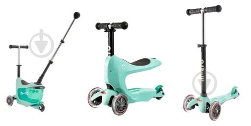 Самокат-беговел Micro Mini2go deluxe mint plus серо-мятный MMD031 - фото 2