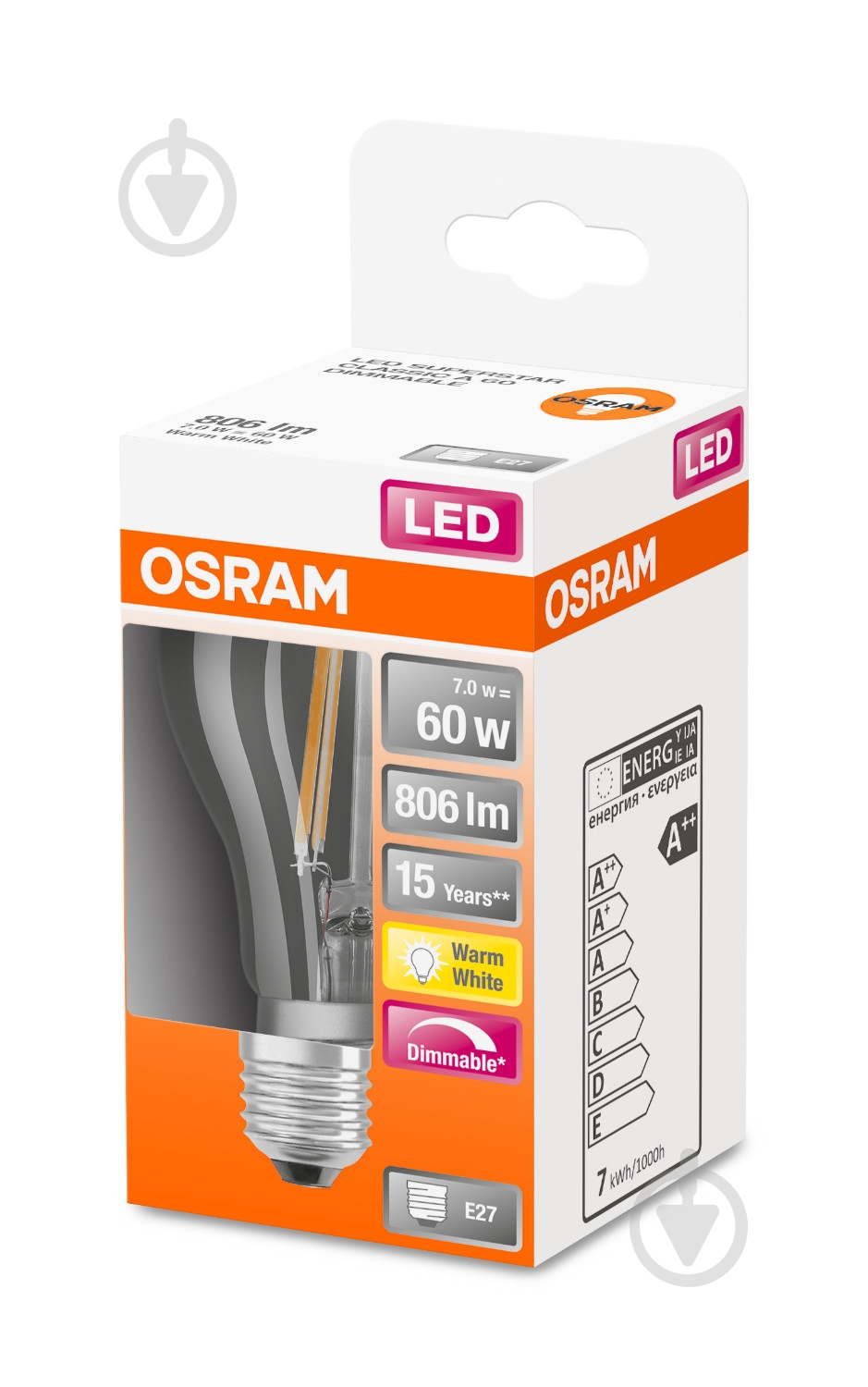 Лампа світлодіодна Osram FIL Parathom Dim A60 7 Вт E27 2700 К 220 В прозора 4058075100978 - фото 2