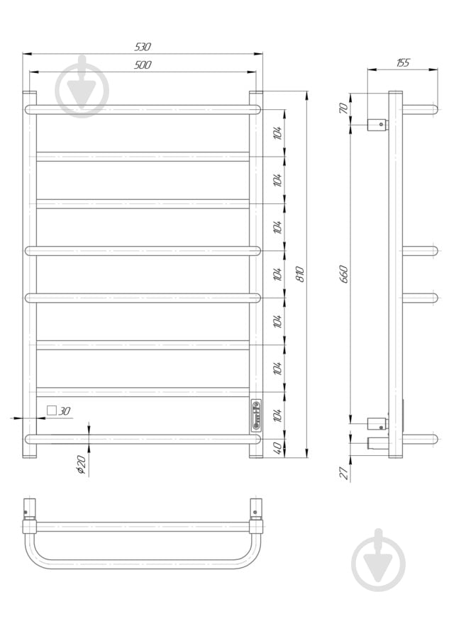 Полотенцесушитель электрический Elna Каскад Люкс Т 8 (800*530) черная с диммером t - фото 8
