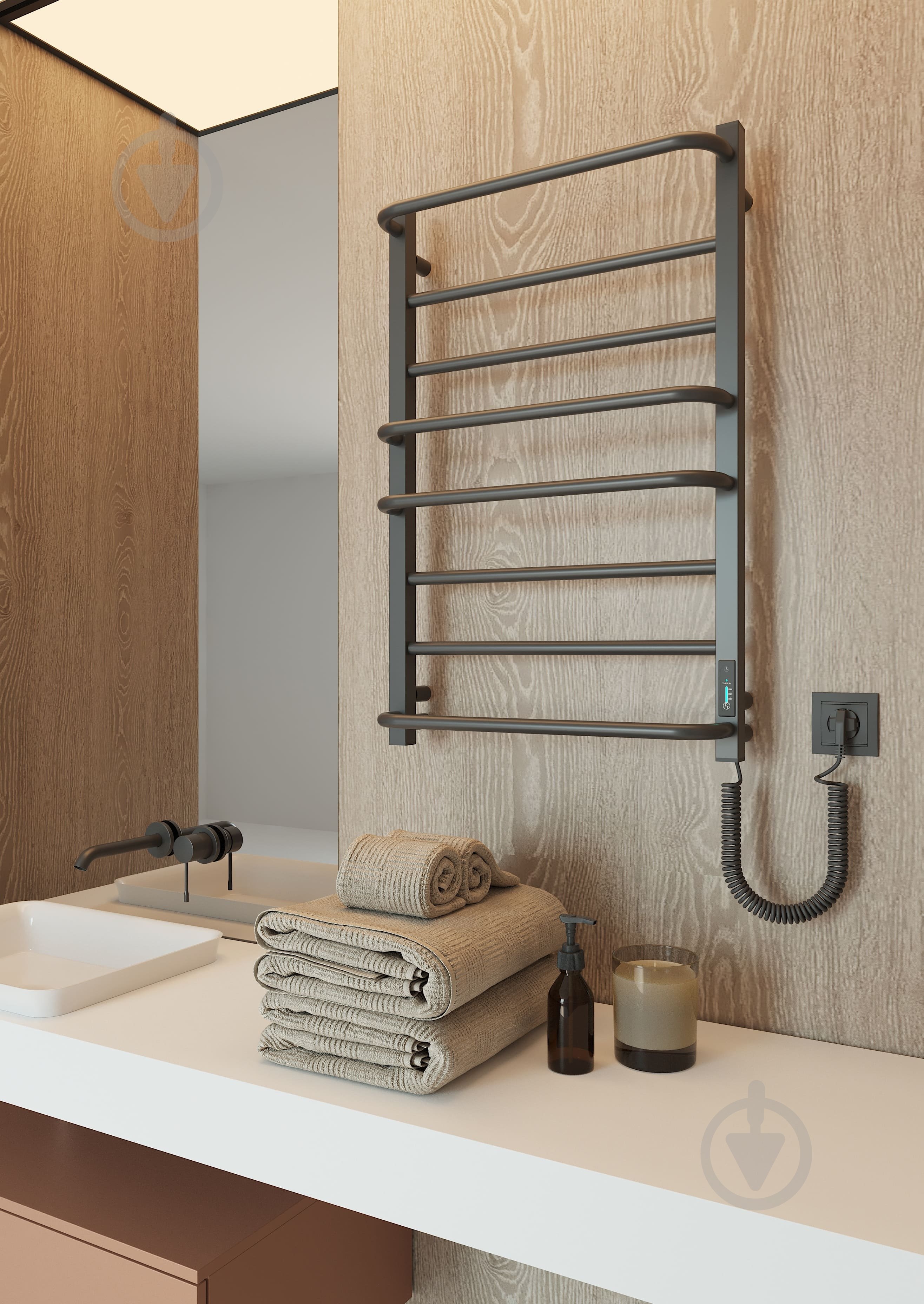 Полотенцесушитель электрический Elna Каскад Люкс Т 8 (800*530) черная с диммером t - фото 1