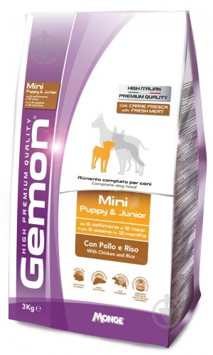 Корм сухий для цуценят у віці від 6 тижнів до 12 місяців для малих порід GEMON Mini Puppy&Junior(курка та рис) 3 кг - фото 1 Корм сухий для цуценят у віці від 6 тижнів до 12 місяців для малих порід GEMON Mini Puppy&Junior(курка та рис) 3 кг - фото 1