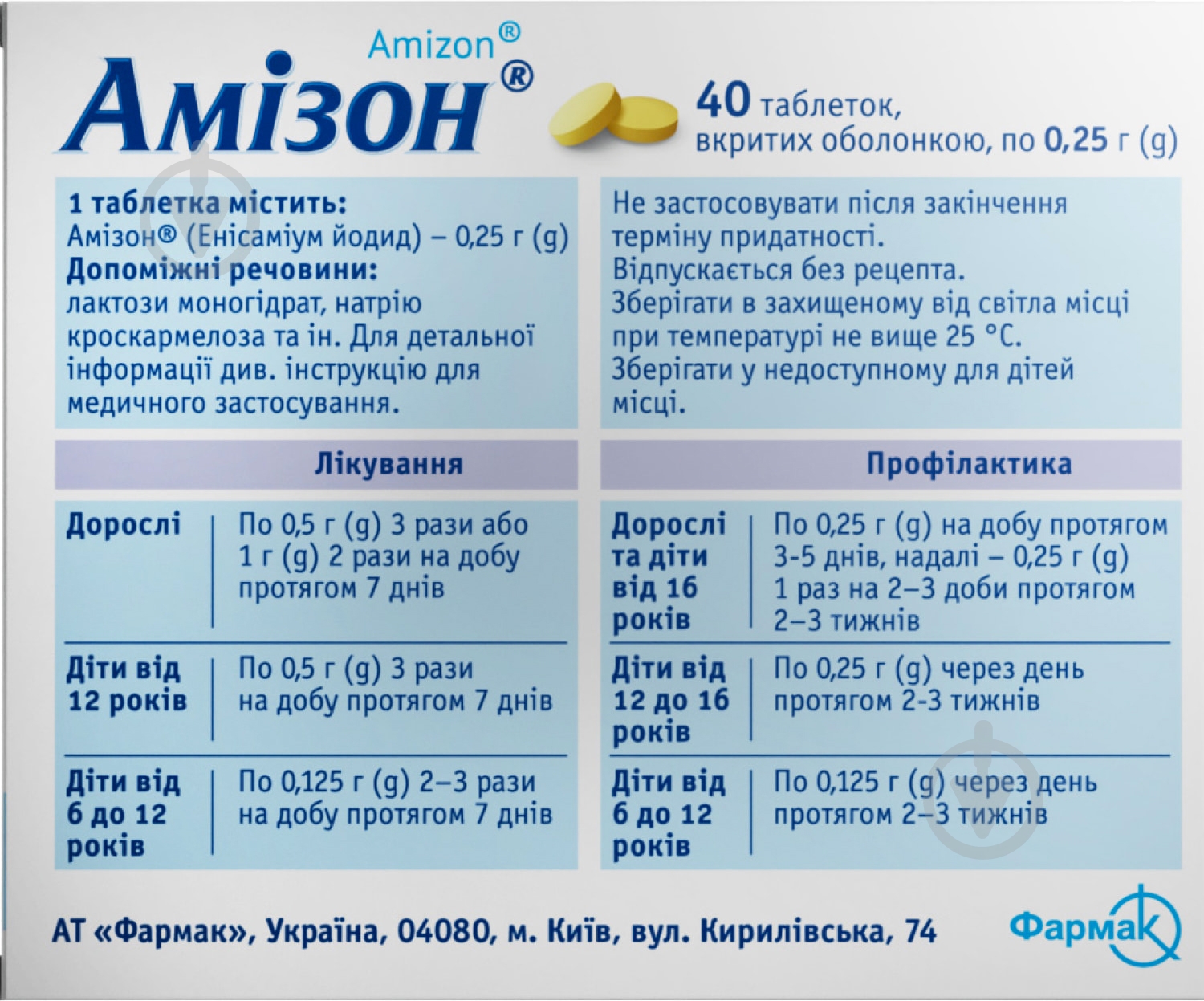 Амізон вкриті плівковою оболонкою №40 таблетки 0,25 г - фото 2