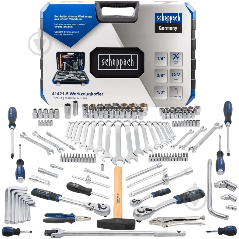Набор ручного инструмента Scheppach 1/4''3/8''1/2'' 142 шт. SCH-41421-5 - фото 1 Набор ручного инструмента Scheppach 1/4''3/8''1/2'' 142 шт. SCH-41421-5 - фото 1