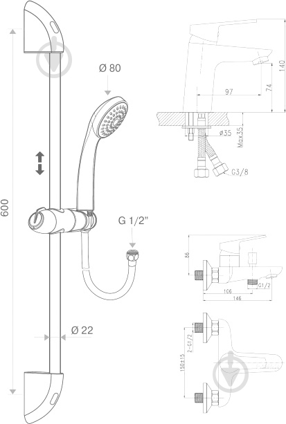 Набір змішувачів Koller Pool Kvadro KR0200+KR0100+KR010 - фото 8