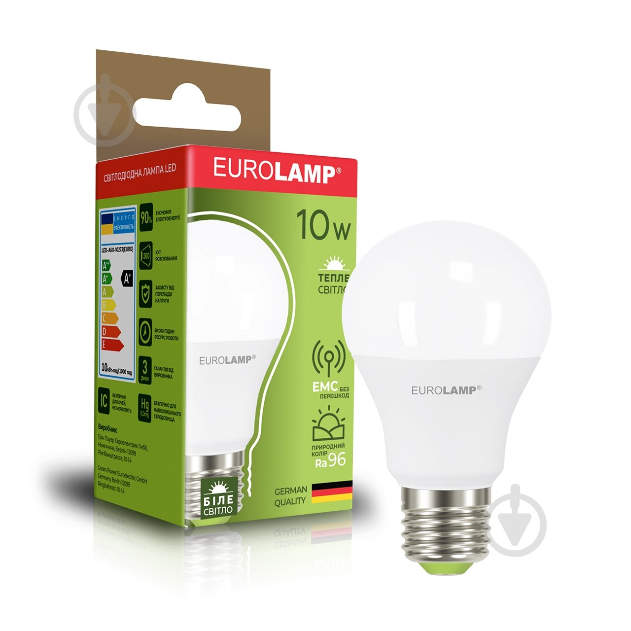 Лампа світлодіодна Eurolamp 10 Вт A60 матова E27 220 В 3000 К LED-A60-10273(EURO) - фото 1