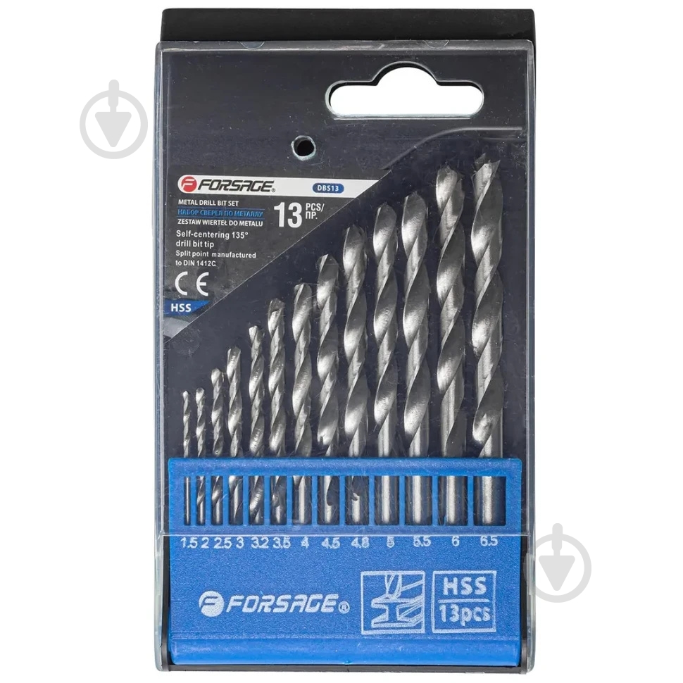 Набор сверл по металлу Forsage HSS в пластиковом футляре 13 шт. F-DBS13 - фото 2