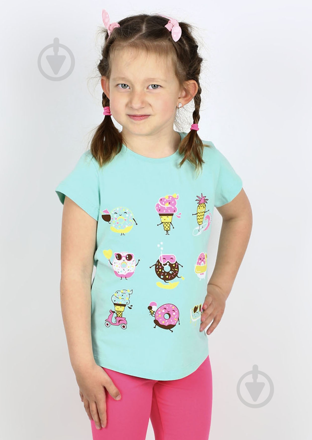 Футболка для девочек Sweet baby №0021/16094 р.140 бирюзовый с принтом - фото 1