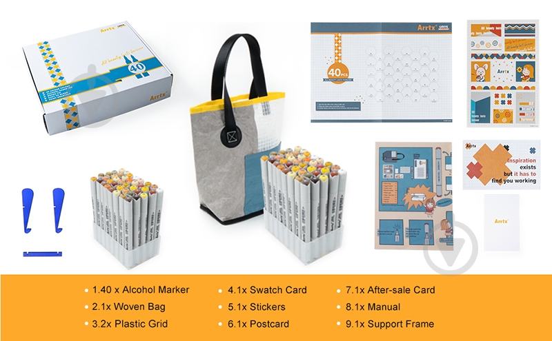 Набор спиртовых маркеров Arrtx OROS ASM-03YL 40 цветов, желтые оттенки LC302499 - фото 9 Набор спиртовых маркеров Arrtx OROS ASM-03YL 40 цветов, желтые оттенки LC302499 - фото 9