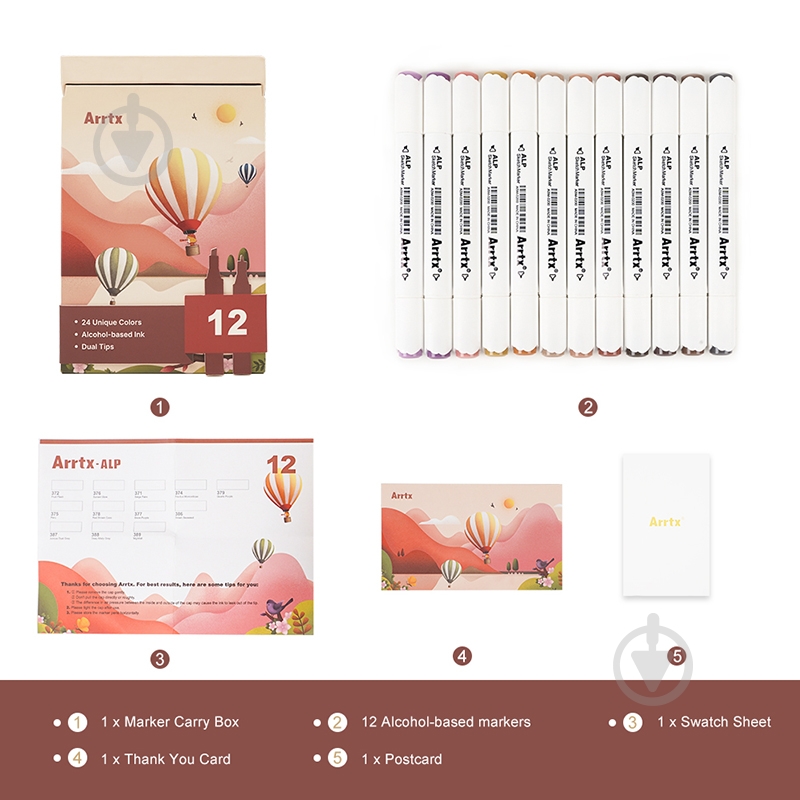 Набір маркерів Arrtx Alp ASM-02-SK02 12 кольорів відтінки шкіри LC302604 - фото 2