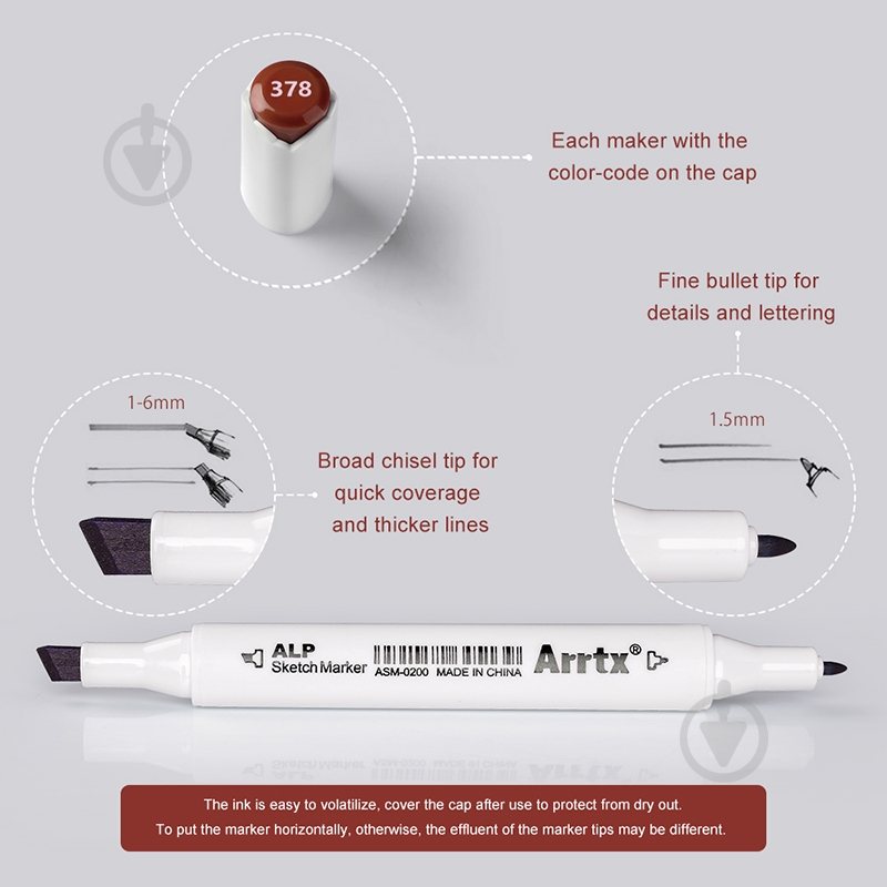 Набір маркерів Arrtx Alp ASM-02-SK02 12 кольорів відтінки шкіри LC302604 - фото 3
