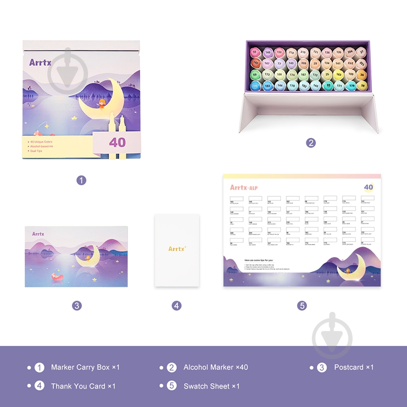 Набір маркерів Arrtx Alp ASM-02-PT01 40 кольорів пастельні відтінки LC302598 - фото 6
