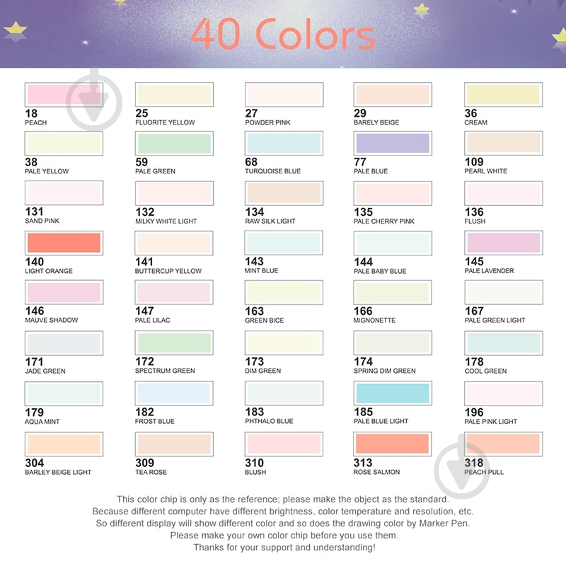 Набір маркерів Arrtx Alp ASM-02-PT01 40 кольорів пастельні відтінки LC302598 - фото 2