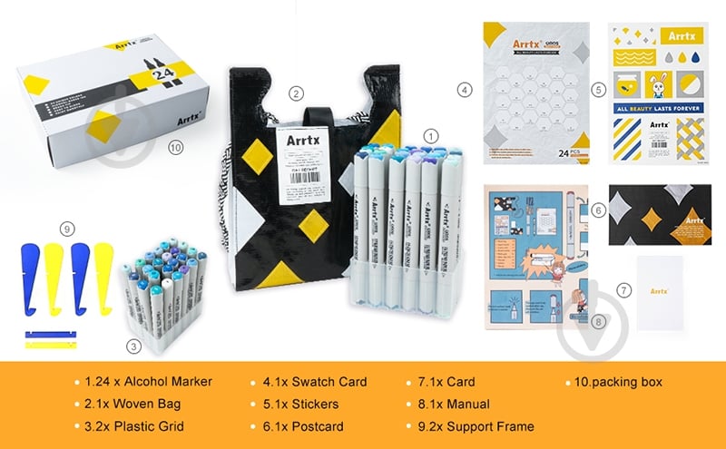 Набор маркеров Arrtx Oros ASM-03BU 24 цвета синие оттенки LC302529 - фото 5 Набор маркеров Arrtx Oros ASM-03BU 24 цвета синие оттенки LC302529 - фото 5