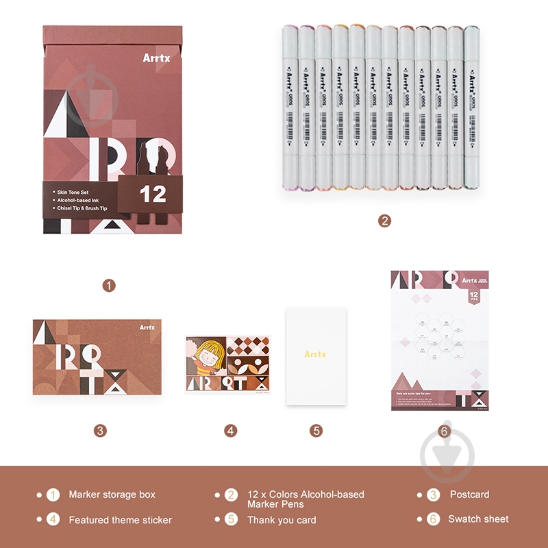 Набір маркерів Arrtx Oros ASM-03-SK02 12 кольорів відтінки шкіри LC302772 - фото 4 Набір маркерів Arrtx Oros ASM-03-SK02 12 кольорів відтінки шкіри LC302772 - фото 4