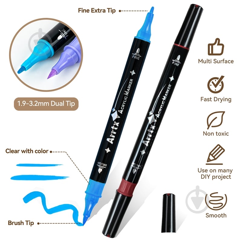 Набір маркерів акрилових Arrtx AACM-03-32 32 кольори LC302802 - фото 3