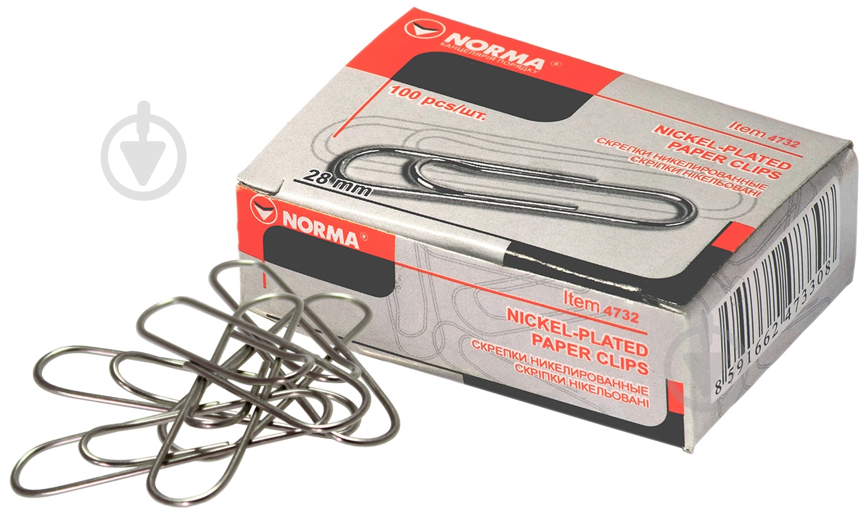 Скрепки 28мм 100шт с загибом 4732 NORMA - фото 1
