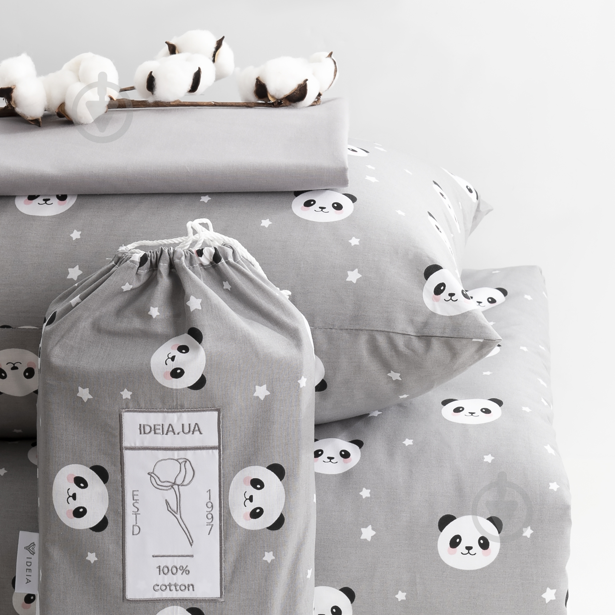 Комплект постельного белья IDEIA полуторный Ранфорс Панда серый 4820227285167 - фото 3
