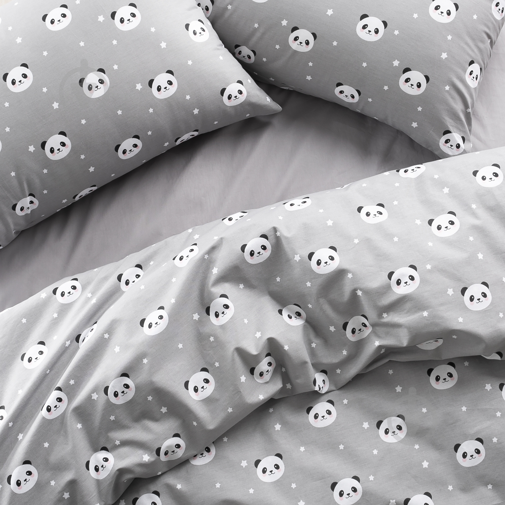 Комплект постельного белья IDEIA полуторный Ранфорс Панда серый 4820227285167 - фото 2