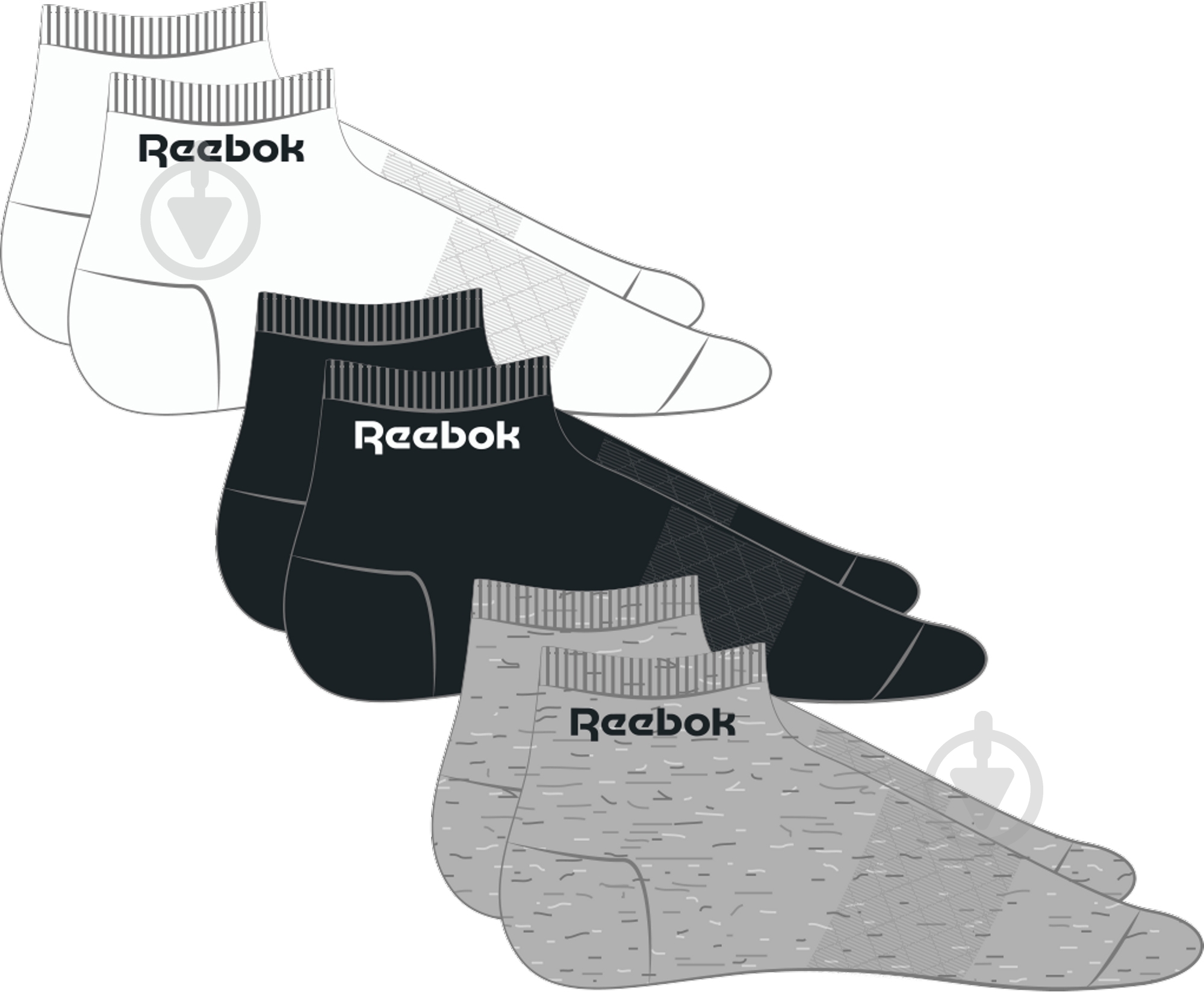 Носки Reebok Act Core Ankle Sock GH8168 р.S серый/черный/белый 3 шт. - фото 2
