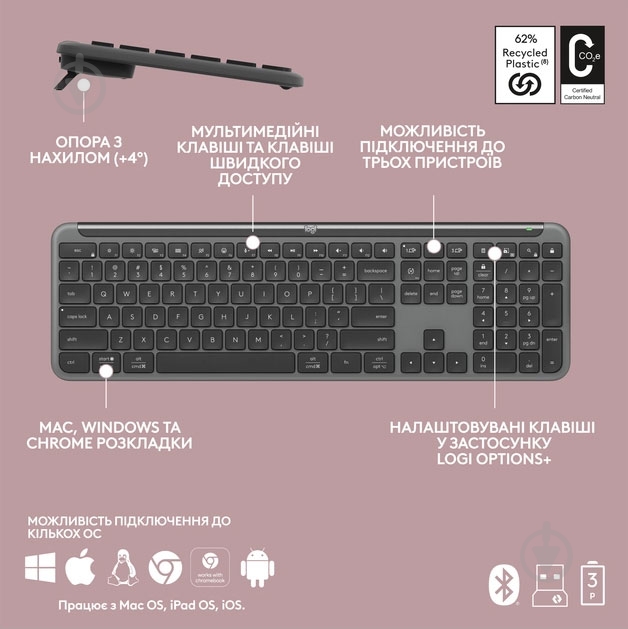 Клавиатура беспроводная Logitech Signature Slim K950 (920-012465) graphite - фото 8