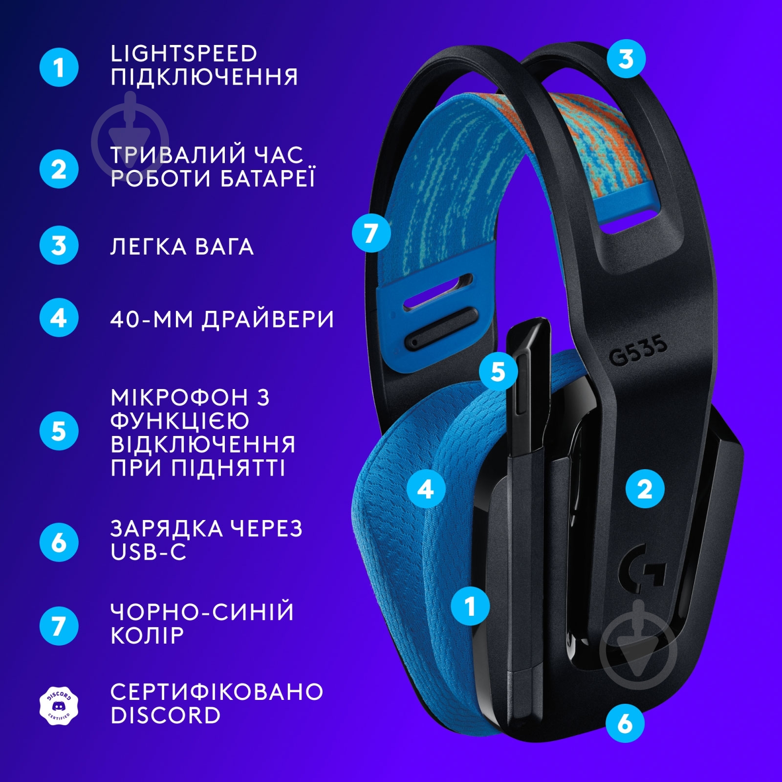Гарнитура игровая Logitech G535 LIGHTSPEED black (939-002219) - фото 6 Гарнитура игровая Logitech G535 LIGHTSPEED black (939-002219) - фото 6