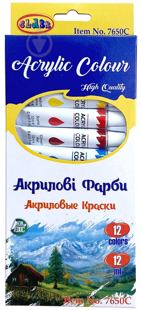 Набір акрилових фарб 12 кольорів 7650C 12 мл CLASS - фото 1