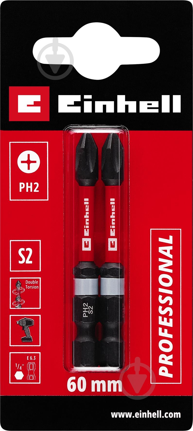 Бита торсионная Einhell 60 мм S2 PH2 2 шт. 132130 - фото 2 Бита торсионная Einhell 60 мм S2 PH2 2 шт. 132130 - фото 2