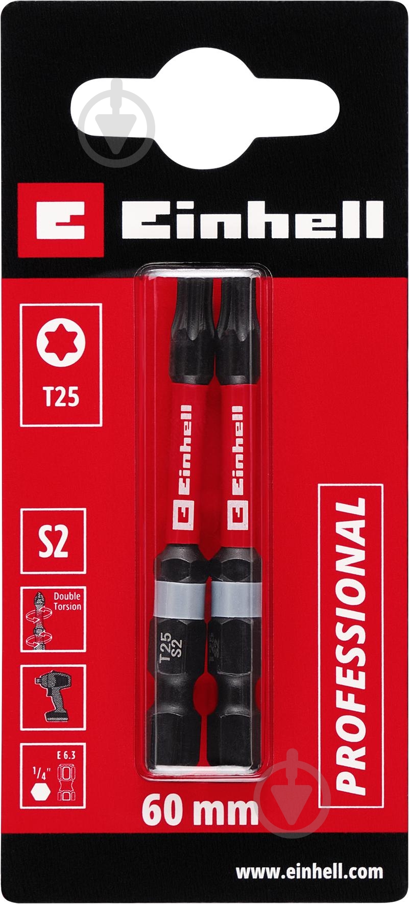 Бита торсионная Einhell 60 мм S2 T25 2 шт. 132180 - фото 2
