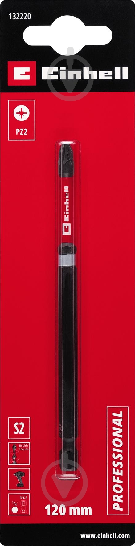 Бита торсионная Einhell 120 мм S2 PZ2 1 шт. 132220 - фото 2 Бита торсионная Einhell 120 мм S2 PZ2 1 шт. 132220 - фото 2