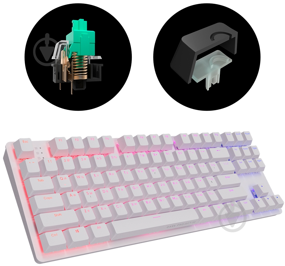 Клавіатура ігрова Dark Project KD87A Mech. g3ms Sapphire ENG/UA (DPO-KD-87A-100300-GMT) white - фото 7