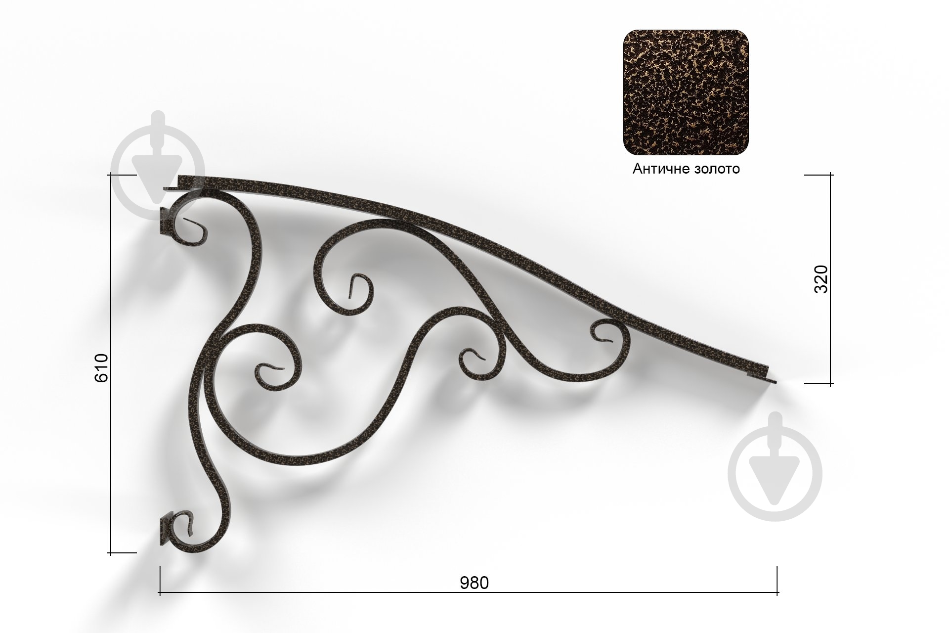 Боковины к козырьку Альфа комплект 2000 х 1000 х 620 мм античная бронза - фото 3