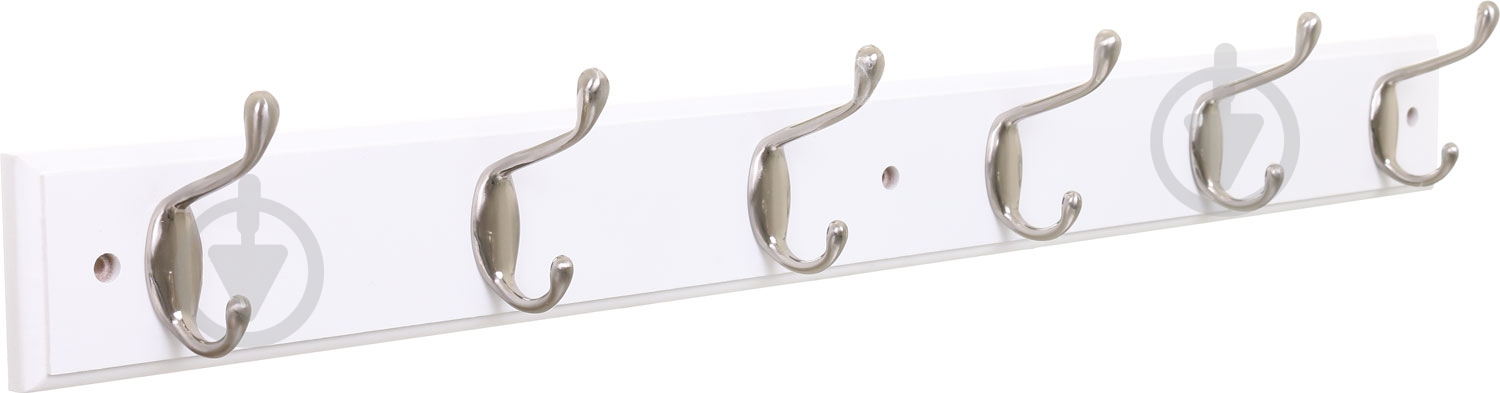 Вішалка для одягу настінна з 6 гачками 680х70х15 мм нікель/білий 001-6H - фото 1 Вішалка для одягу настінна з 6 гачками 680х70х15 мм нікель/білий 001-6H - фото 1
