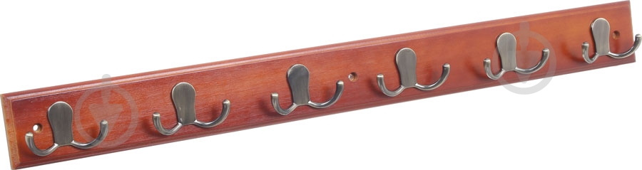 Вешалка для одежды настенная с 6 крючками 680х70х15 мм бронза/орех 027-6H - фото 1