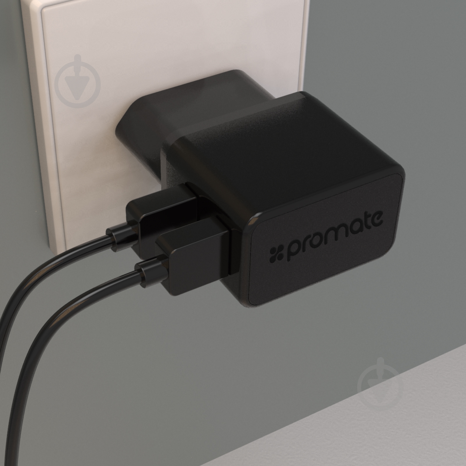 Зарядный комплект Promate ChargMate-EU2 Black + кабель Micro-USB 1.2 м + сетевое ЗУ 2.1 A - фото 4
