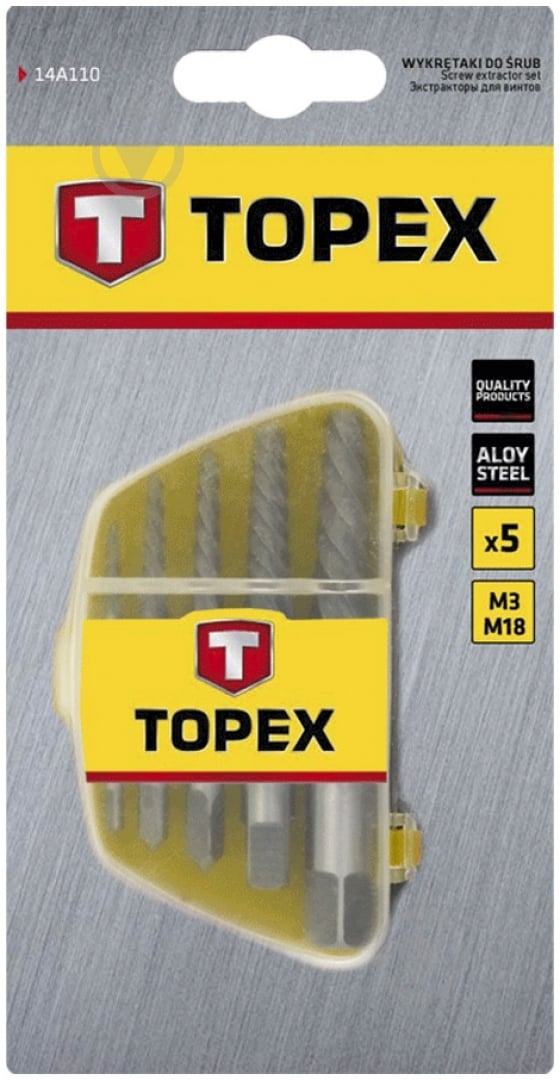 Набор экстракторов Topex для сломанных винтов TOPEX 14A110 (3.3-19 мм) - фото 2
