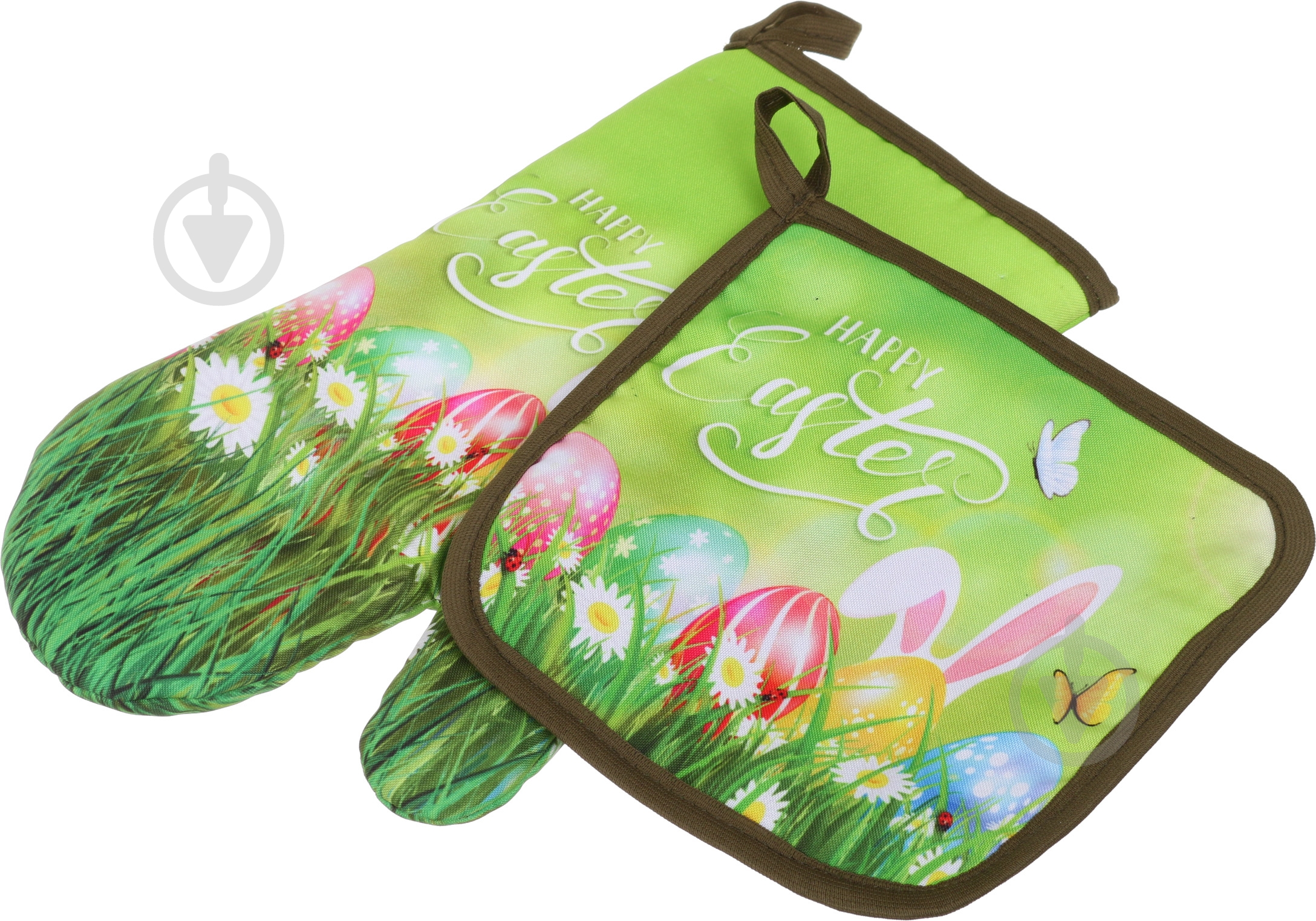 Набор кухонный Happy Easter зеленый с рисунком Галерея льна - фото 1 Набор кухонный Happy Easter зеленый с рисунком Галерея льна - фото 1