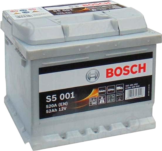 Аккумулятор автомобильный Bosch S5 001 52А 12 B 0 092 S50 010 «+» справа - фото 1 Аккумулятор автомобильный Bosch S5 001 52А 12 B 0 092 S50 010 «+» справа - фото 1