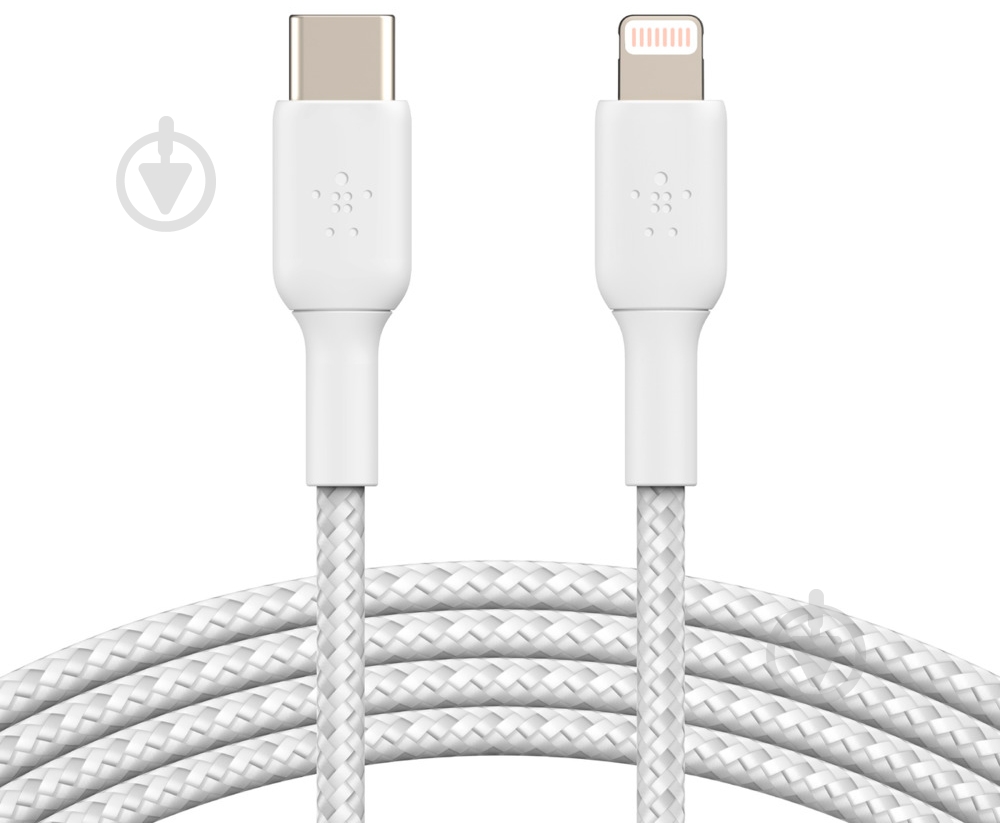 Кабель Belkin USB-С - Lightning BRAIDED 2 м білий (CAA004BT2MWH) - фото 1 Кабель Belkin USB-С - Lightning BRAIDED 2 м білий (CAA004BT2MWH) - фото 1