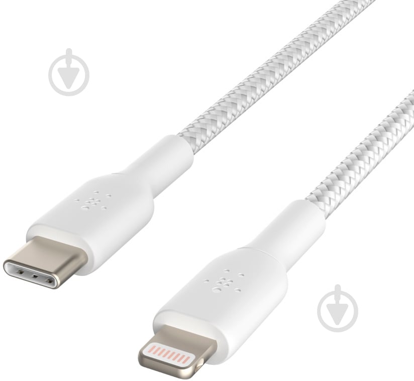 Кабель Belkin USB-С - Lightning BRAIDED 2 м білий (CAA004BT2MWH) - фото 2 Кабель Belkin USB-С - Lightning BRAIDED 2 м білий (CAA004BT2MWH) - фото 2