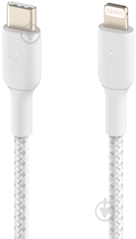 Кабель Belkin USB-С - Lightning BRAIDED 2 м білий (CAA004BT2MWH) - фото 4 Кабель Belkin USB-С - Lightning BRAIDED 2 м білий (CAA004BT2MWH) - фото 4