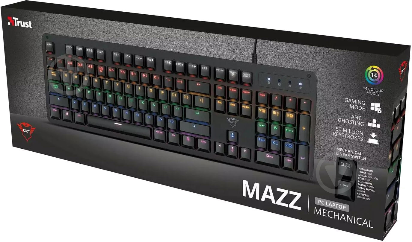 Клавиатура Trust (24200) GXT 863 Mazz Mechanical Keyboard black - фото 2 Клавиатура Trust (24200) GXT 863 Mazz Mechanical Keyboard black - фото 2