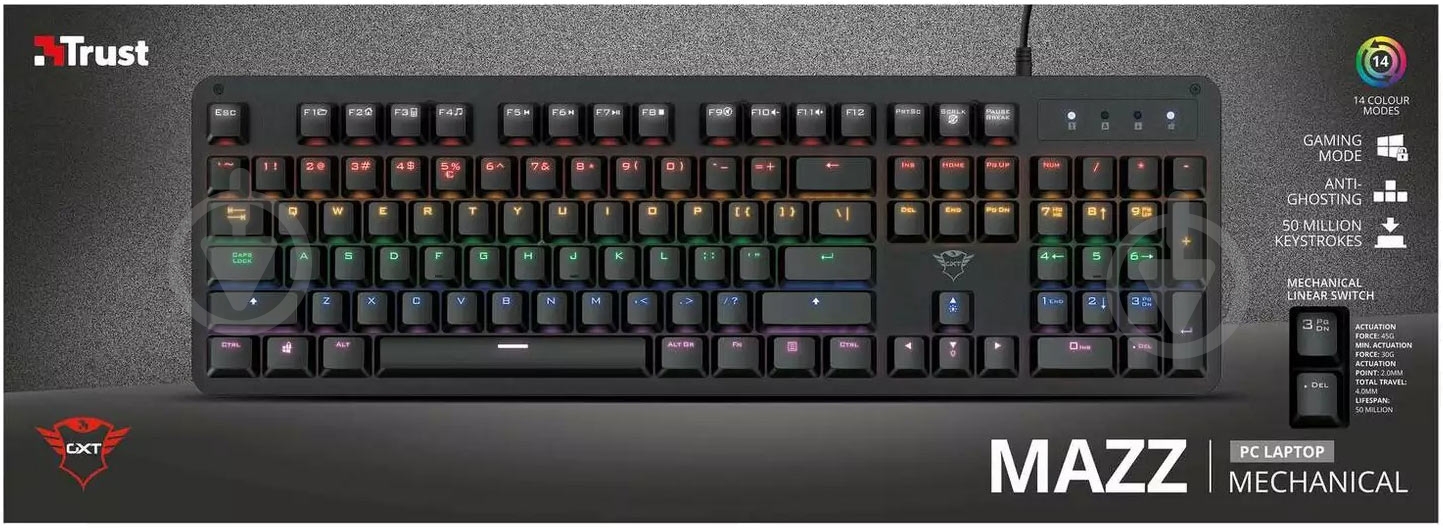 Клавиатура Trust (24200) GXT 863 Mazz Mechanical Keyboard black - фото 3 Клавиатура Trust (24200) GXT 863 Mazz Mechanical Keyboard black - фото 3