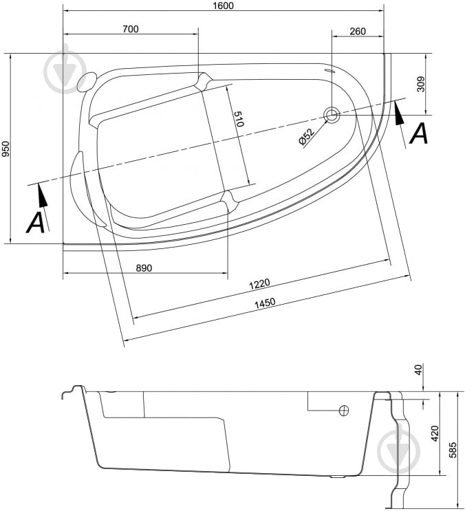 Ванна акрилова Cersanit Joanna New AZBA1001902146 L 160х95 см - фото 3