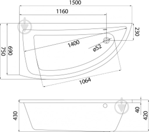 Ванна Cersanit Nano 150х75 см - фото 2