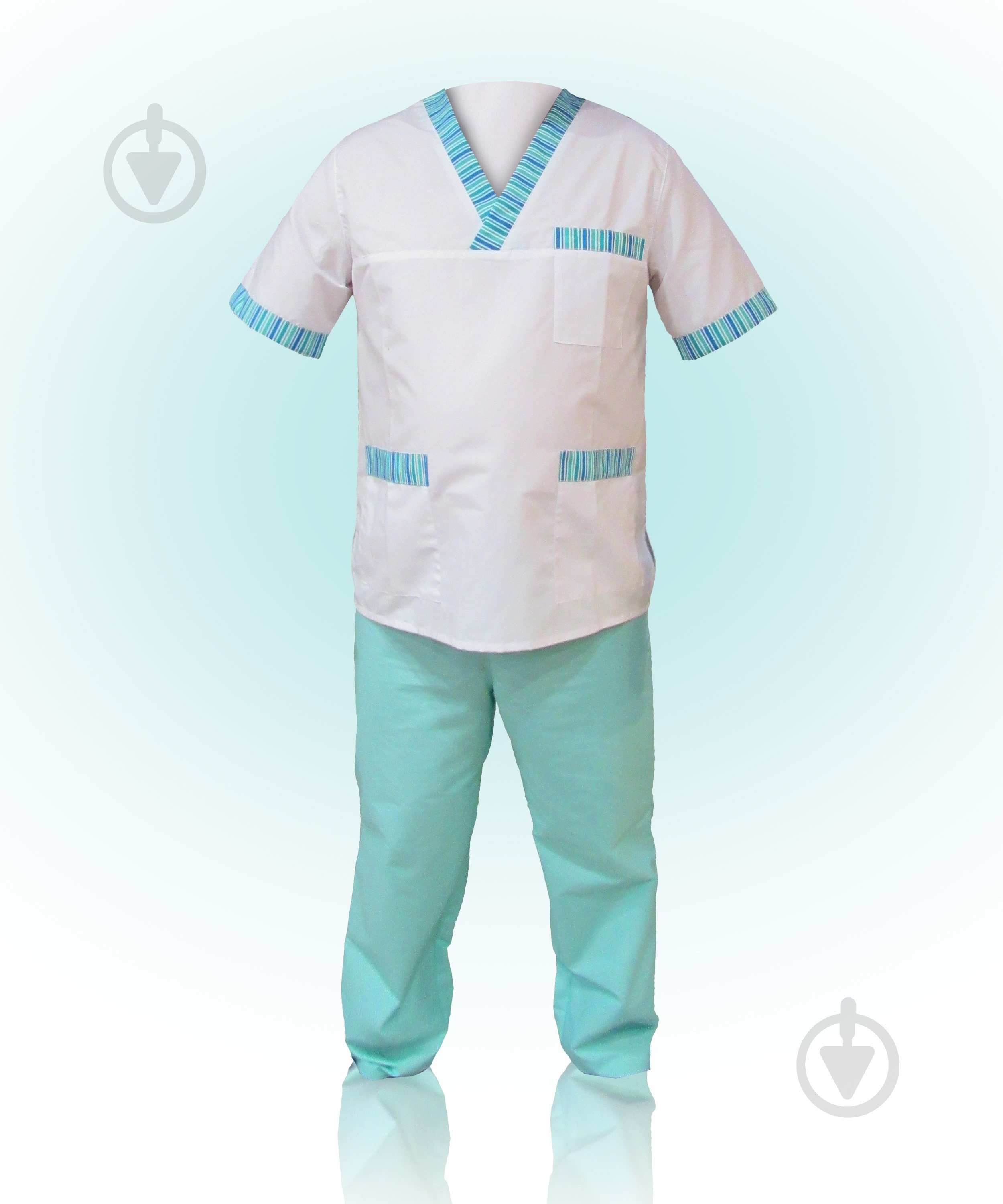 Костюм хірургічний Торнадо Сісу р. XL 52-54 зріст 5-6 34123-10-6ж-52-5 білий із салатовим - фото 1 Костюм хірургічний Торнадо Сісу р. XL 52-54 зріст 5-6 34123-10-6ж-52-5 білий із салатовим - фото 1